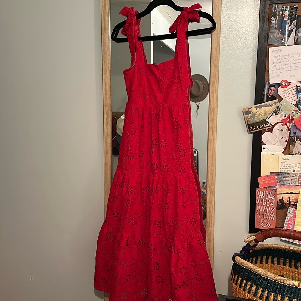 Red Eyelet Sundress with Bow Straps